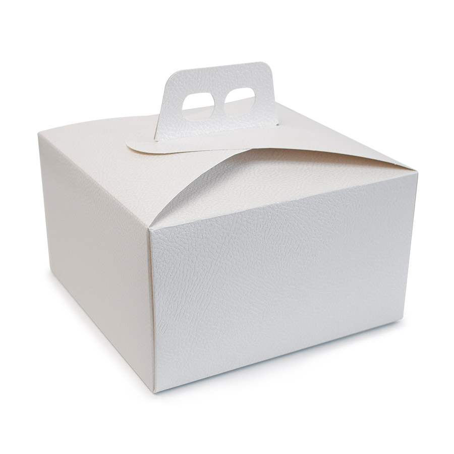 Scatola per torta quadrata pelle bianco chiusa